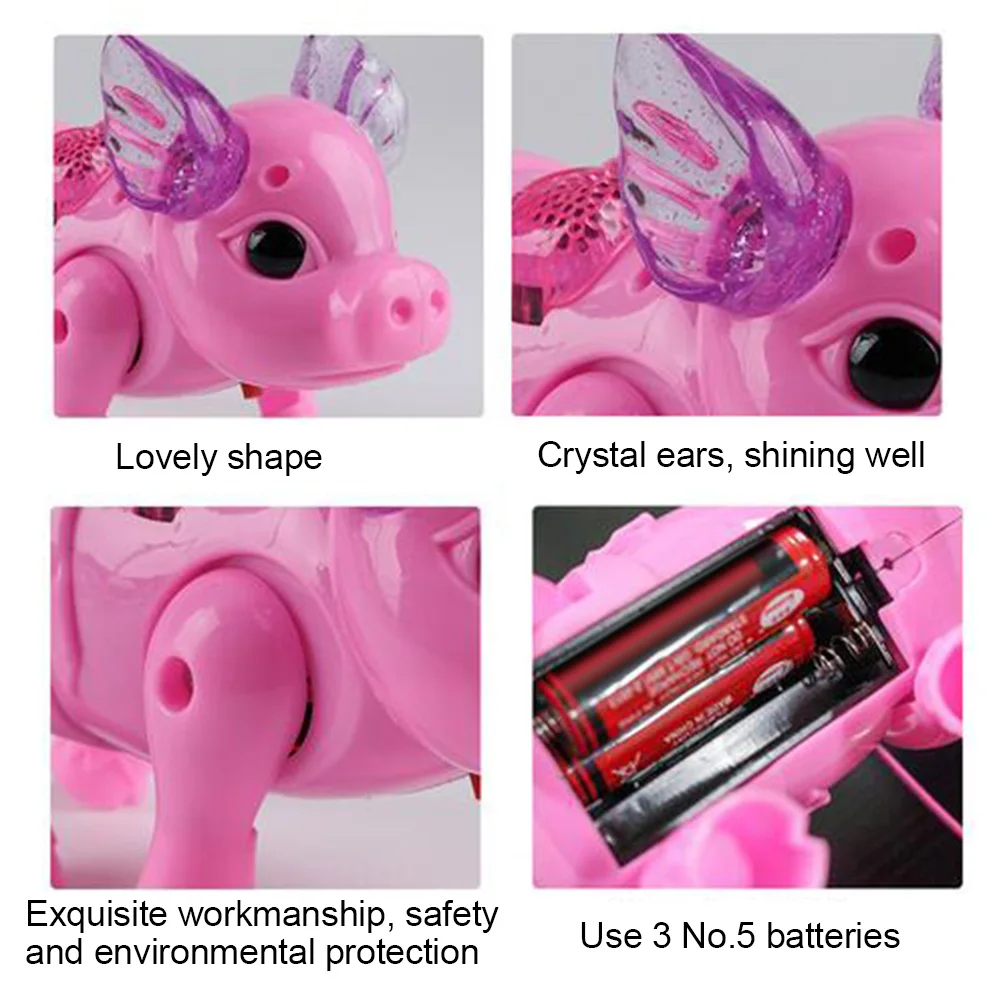 

Kids Led Electric Walking Pig Toy Singing Musical Light Pig Toy with Leash Interactive Kids Toy Gift Random Color