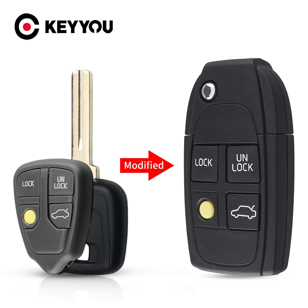 

KEYYOU For Volvo Remote Folding Car Key Case Shell Cover For Volvo XC70 XC90 V50 V70 S60 S80 C30 Fob Replacement 2/34/5 Buttons