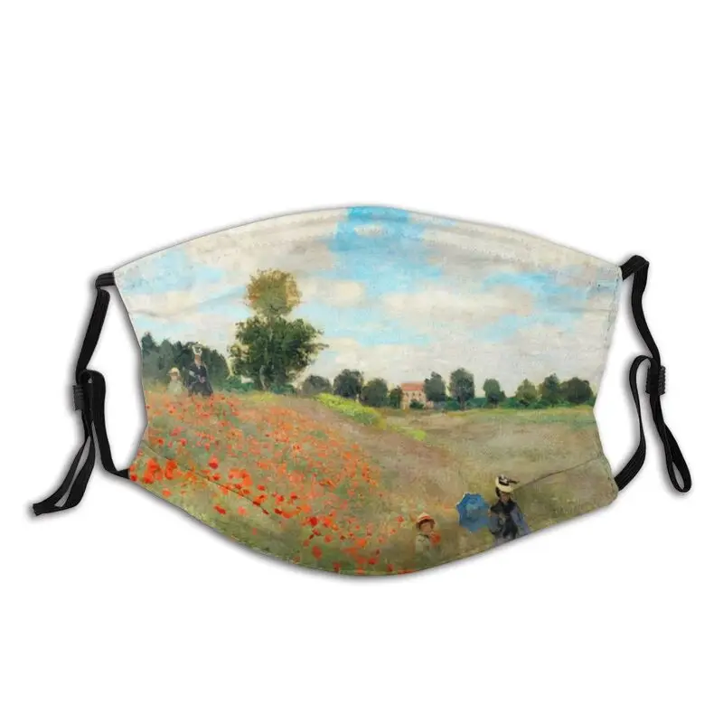 

Claude Monet Poppies Reusable Face Mask Unisex Adult with Filters Dustproof Protection Cover Respirator Mouth Muffle