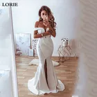 Женское свадебное платье с юбкой-годе, разрезом спереди и открытыми плечами