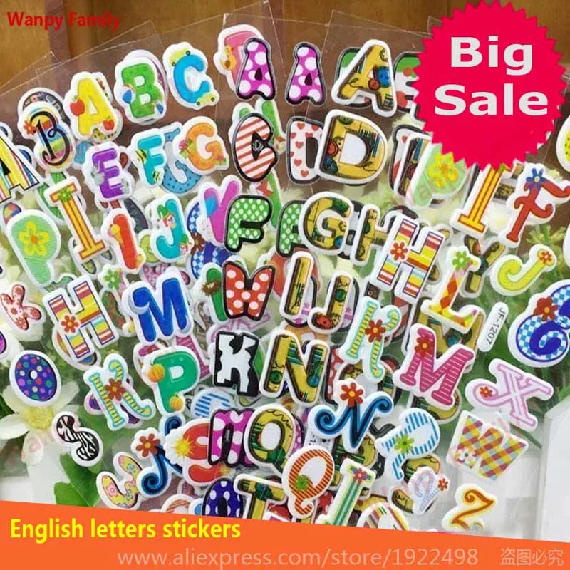 

10Pcs/Lot English alphabet cartoon bubble sticker for children's birthday party decoration stickers