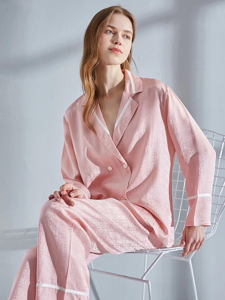 100% Nature Silk Pajama for Women Pink Pyjamas PJ Set Homewear Full Sleeve Sleepwear Summer Homeclothes Satin Silk Pijamas Femme