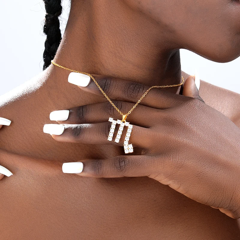 Ожерелье женское со знаком зодиака из циркона с подвеской в виде скорпиона рыбы