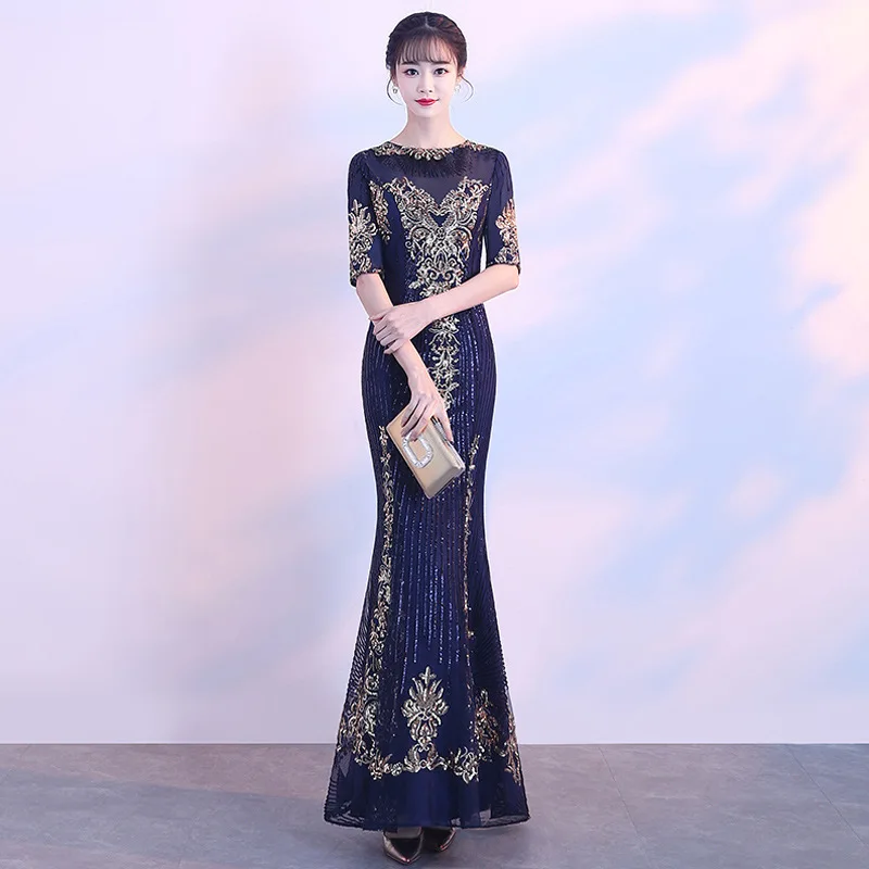 Женское облегающее платье-русалка осеннее платье с блестками и вышивкой для