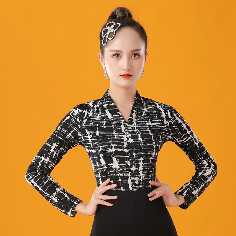 

Modern Ballroom Dance Tops Autumn/Winter Latin Long Sleeve Practice Shirt Rumba Tango Samba Salsa Cha Cha Dance Clothes DQL4987