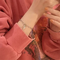 u magical charming rose flower charm bracelet for women korean silver color metallic plant chunky chain bracelet jewellery