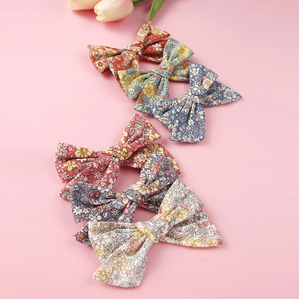 Новые заколки для волос из хлопка и льна с цветочным принтом бантом милых девочек