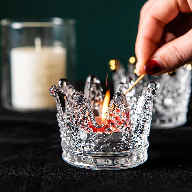 

Nordic Style Candleglass Crown Candlestick Wedding Decorative Ring Jewelry Tray Store Bathroom Romantic Party Centerpieces