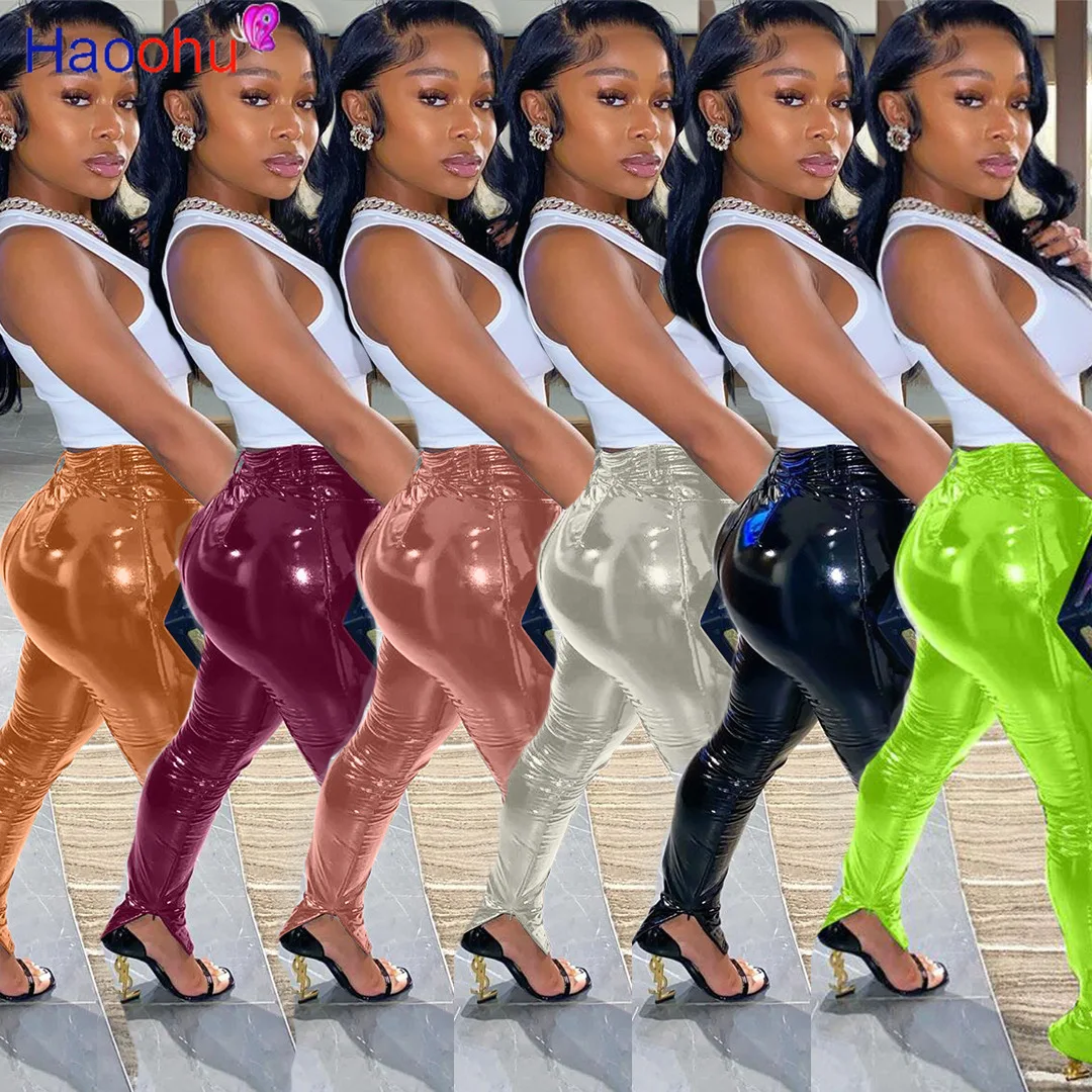 

HAOOHU Faux Pu Leather Bodycon Pants Women Ladies Trousers High Waist Sexy skinny Pants Female Autumn Winter