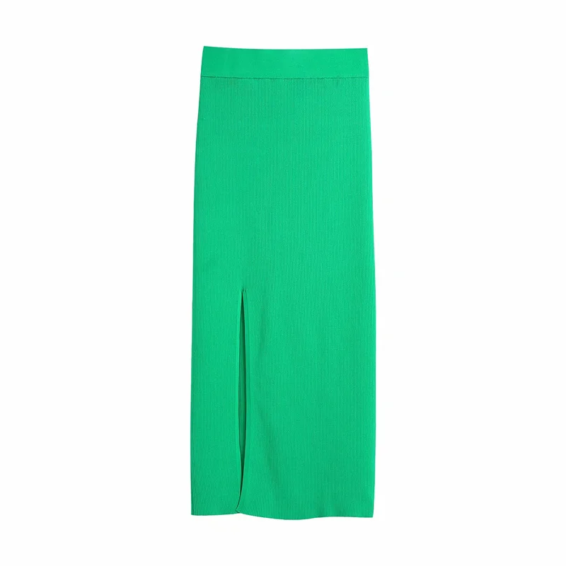 

Woman Elegant Green Slim Knitted Camisole Suit 2021 Spring Sweet Female High Waisted Skirt Suits Ladies Chic Elasticity Sets