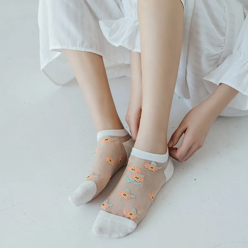 

Носки женские с вышивкой в японском стиле, шелковые дышащие невидимые носки-лодочки для весны и лета, 10 пар