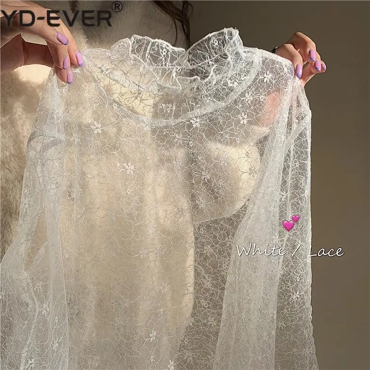 Женская кружевная водолазка повседневный пуловер с расклешенным рукавом