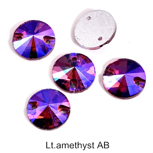 Lt.amethyst AB 5 размеров Красный AB Круглый Rivoli Кристалл Стекло пришивные стразы с плоской задней частью глубокий синий АВ пришивные стразы для свадебного платья B0999 - Цвет: Lt.amethyst AB