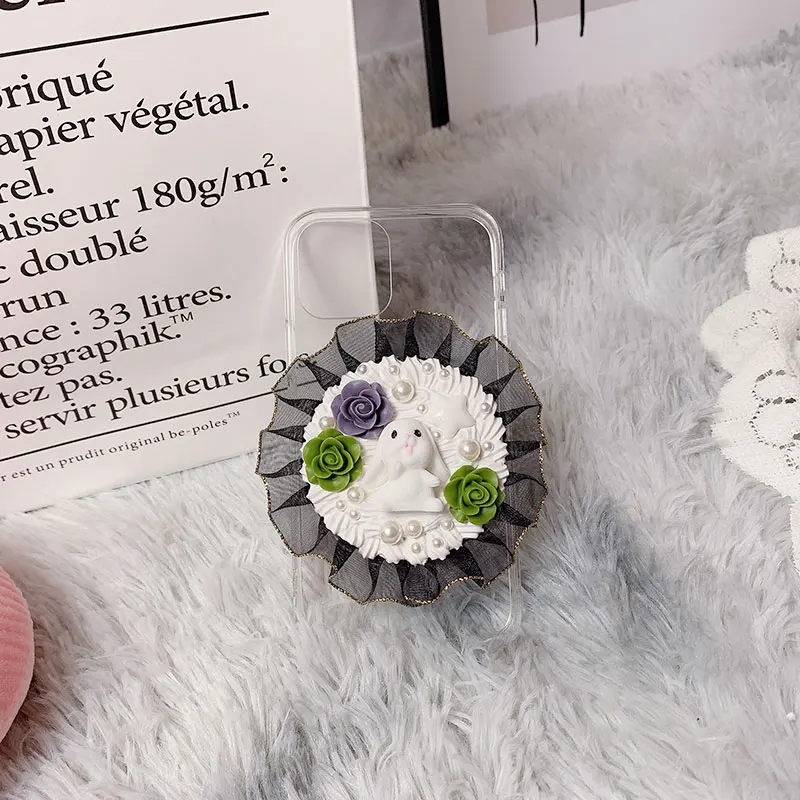 

Handmade Customized Case for iPhone 11 12 pro max DIY Korean Lace Phone Cover iP 7 8 SE2020 Kawaii Rabbit X XS MAX XR shell gift