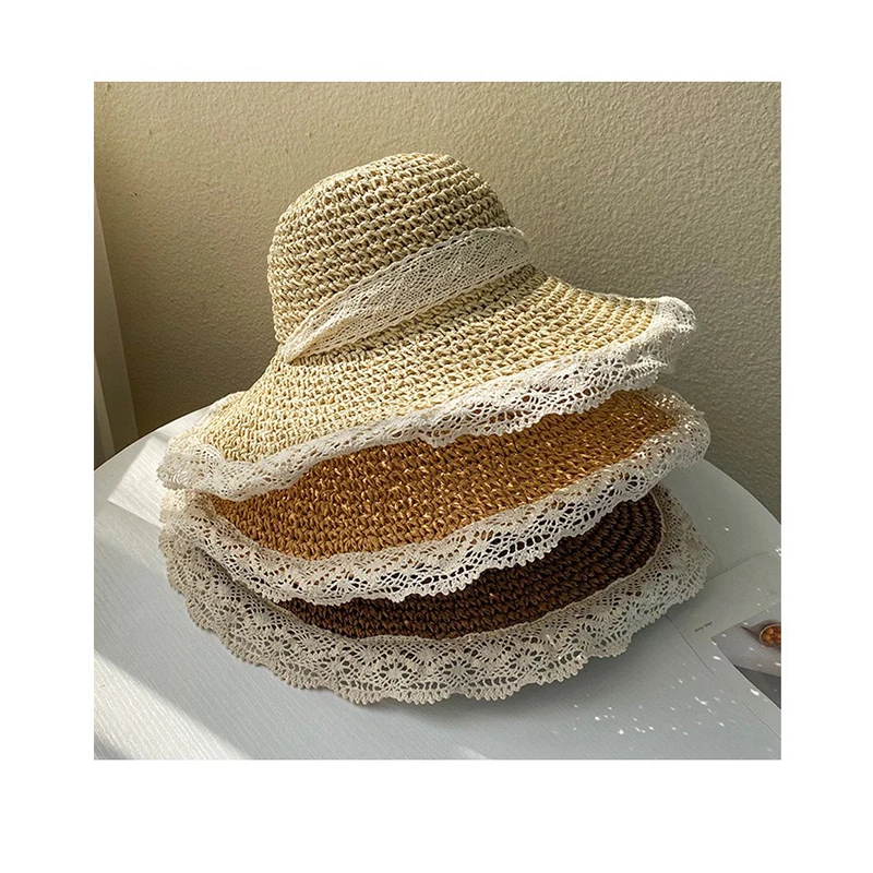 

2021 New Summer Female Sun Hat Flower Ribbon Panama Beach Hats For Women Sombrero Floppy Straw Hat