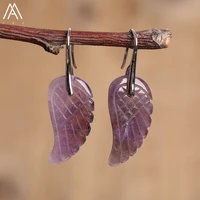 natural stone carved angel wings dangle earring for women gems stone unique drop earrings classic fashion jewelry gift dropship