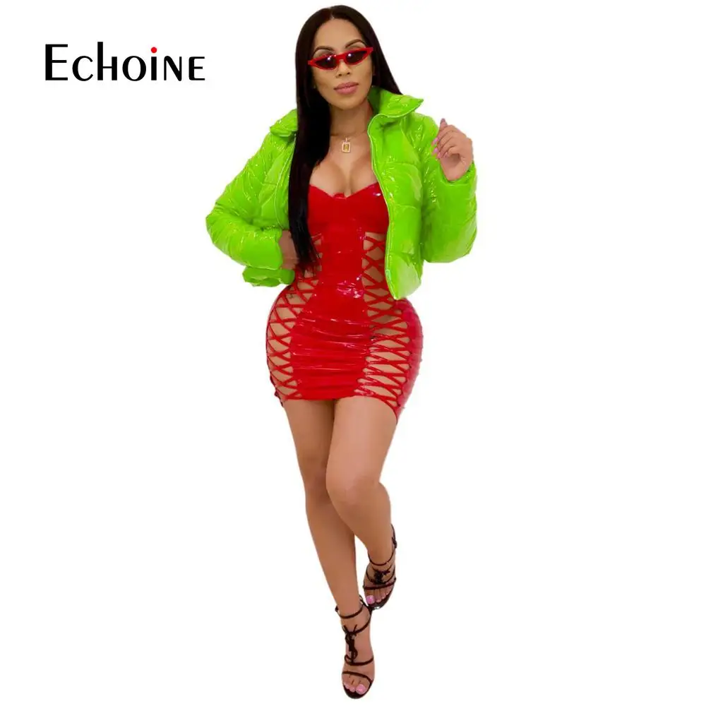 

Echoine Women Candy Color Short Bread Coats Winter Sexy Nightclub party Lady Zipper Stand Collar Keep Warm Cotton-padded Jacket