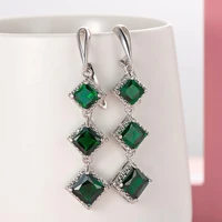 square cut green zircon dangle earrings elegant women gift white gold filled classic pretty jewelry