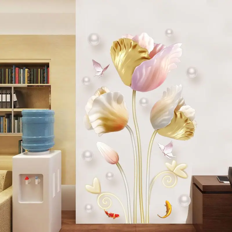 

Tulip Living Room Background Wall 3D Stereo Wall Sticker Decoration Wall Hallway Bedroom Stickers Wall
