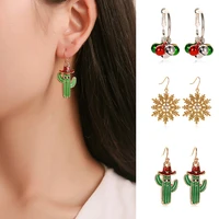 1 pair of earrings for christmas cartoon snowflake stud earring cute bells cactus earring trendy simple jewelry for women girl