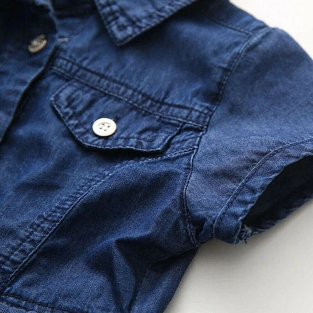 Летнее платье на пуговицах для девочек джинсовое с коротким рукавом и юбкой из