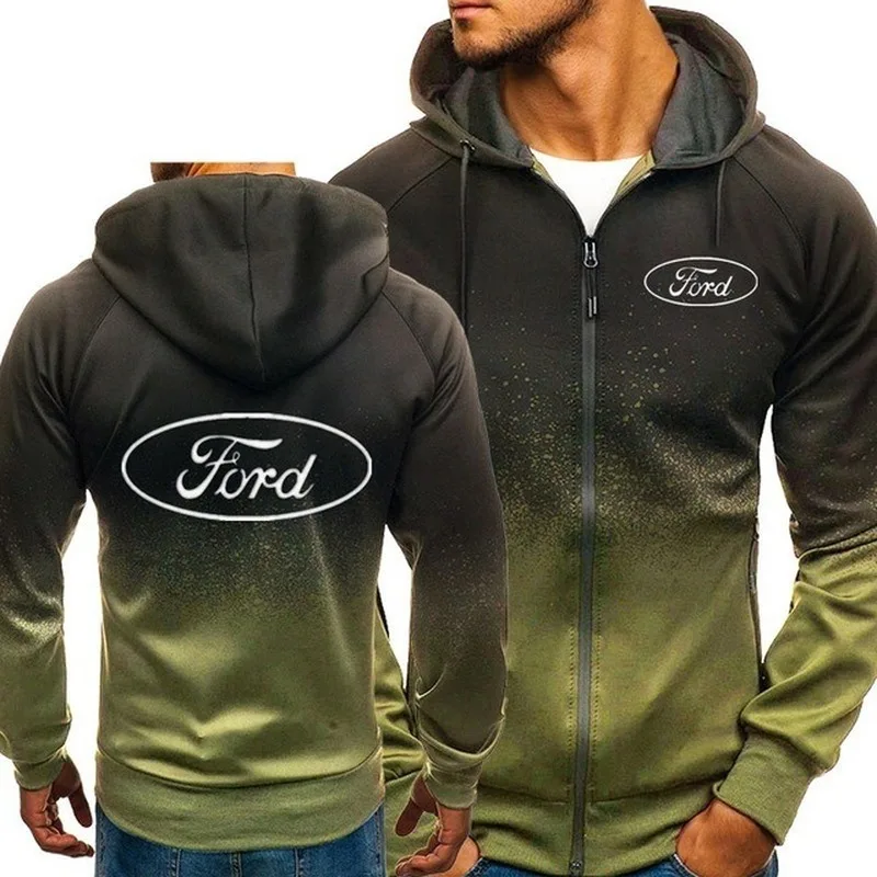 

NEW Ford Logo Hoodies Zipper Autumn Winter Pullover Cotton FORD 3D Gradient Sweatshirt Men Clothing Harajuku Jackets Coats