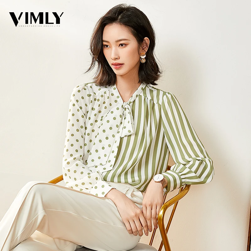 Офисные женские шифоновые блузки с галстуком-бабочкой элегантные в горошек и