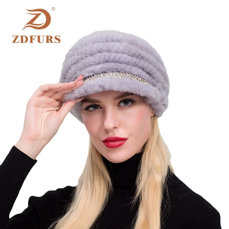 ZDFURS * 2019 Новая зимняя женская вязаная шапка из меха норки меховые шапки с острым