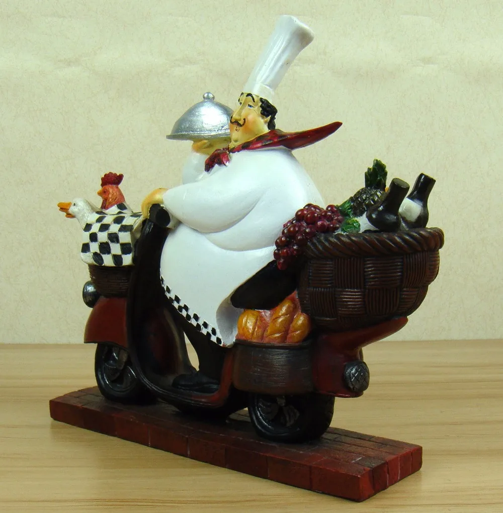 

[AMUSING] VILLAGE MOTORBIKE CHEF FIGURINE HANDMADE RESIN COOK CUISINE ORNAMENT STATUE CRAFT FOR RESTAURANT HOME DECOR