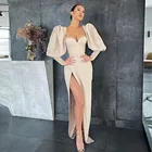 2022 современное официальное вечернее платье, новое винтажное вечернее платье цвета шампанского с длинными рукавами-фонариками, с Боковым Разрезом сердечком