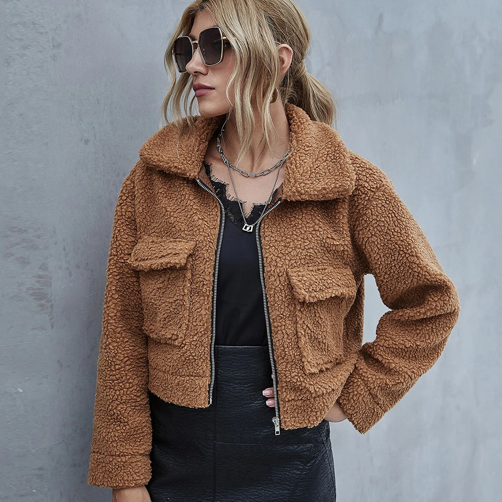 

Women's Coat Fall Winter Plush Jackets For Women Loose Long Sleeve Coat Jacket Plus Size Casual Warm Coats Fleece Faux Outerwear