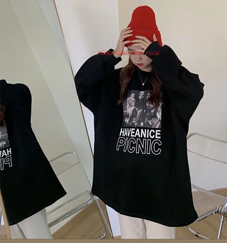 

XZ703 new women Spring and summer loose lazy wind thick warmth fashion round neck letter printing long-sleeved Sweatshirts