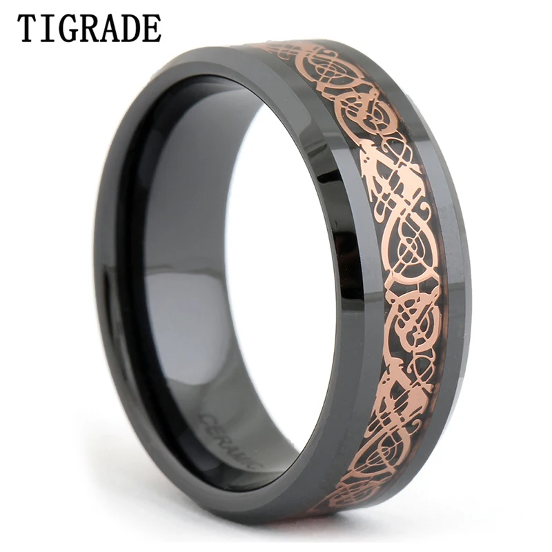 Черное керамическое кольцо с золотым Драконом 8 мм аксессуары для мужчин и женщин