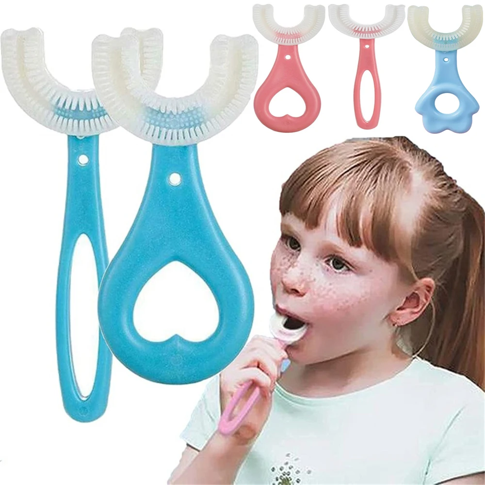 Kids Toothbrush U-Shape 360 Degree Infant Teether Baby Toothbrush Children Silicone Brush For Toddle