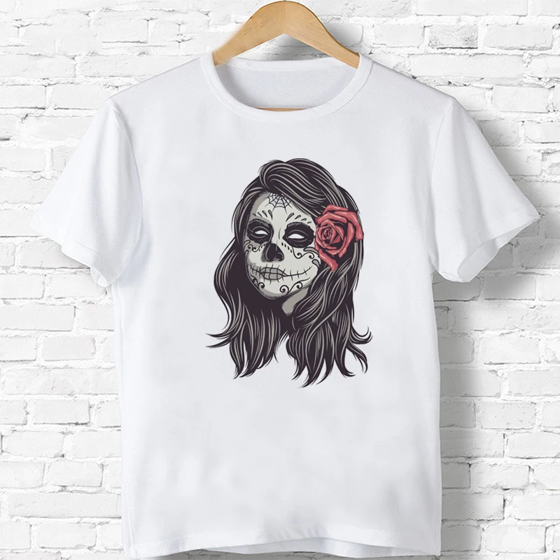 

Диа-де-лос-muertos, футболка с рисунком черепа, летняя футболка для мальчиков и девочек Harajuku Личность Повседневная одежда с О-образным вырезом, ...