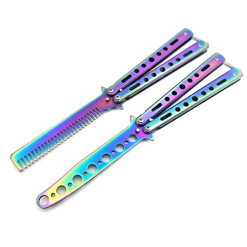 

Foldable Comb Stainless Steel Practice Training Butterfly Knife Comb Beard Moustache Brushes Hairdressing Styling No blade Tool