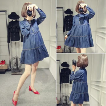 Весеннее платье для беременных женщин модное джинсовое с высокой талией