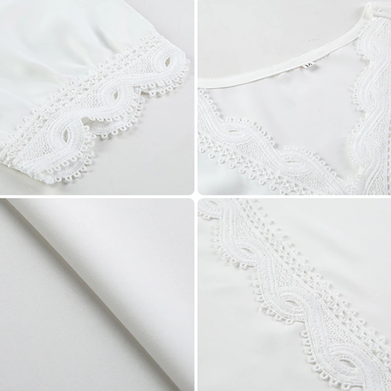 

Dingaozlz Sweet Women Lace Tops V neck Summer blouse Korean White bottoming shirt roupas feminina