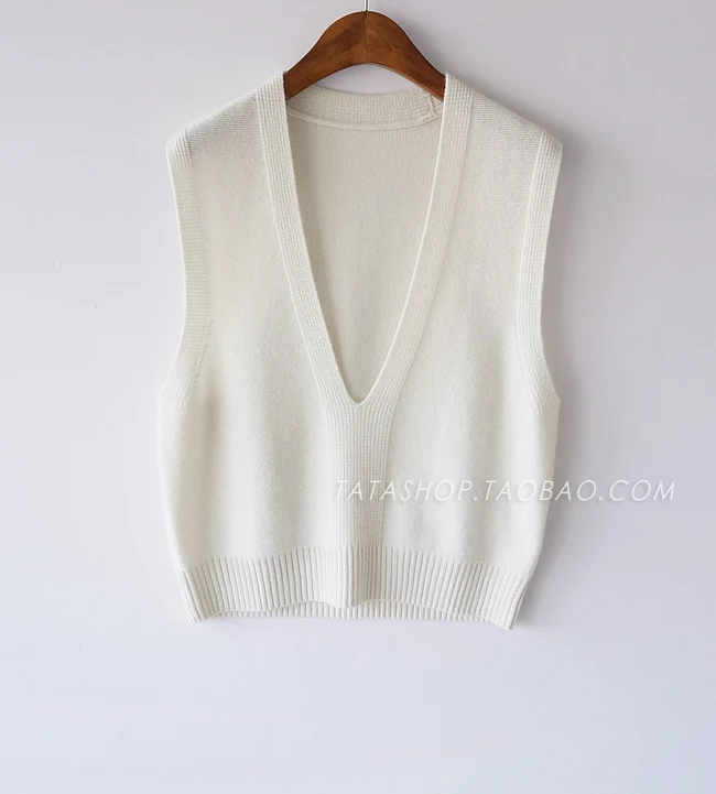 

White Big V-neck Mid-length Loose Wool Vest 2021 New Ladies Top