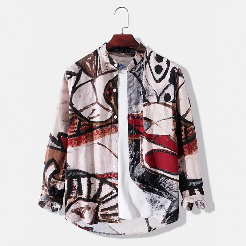 Ropa De Hombre 2021 Осенние новые мужские рубашки модные с отворотом с длинным рукавом с принтом Camisas Para Hombre