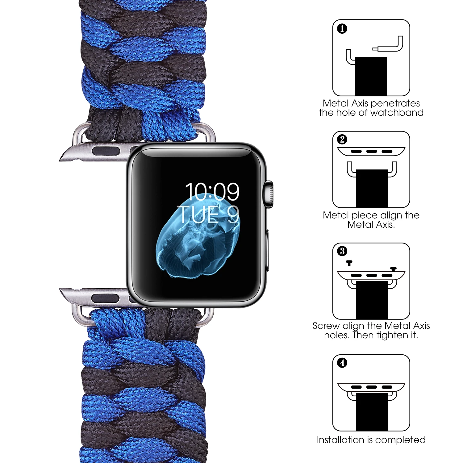 Плетеный нейлоновый ремешок на липучке для зонта Apple Watch SE 6 5 44 мм 40 Спортивная