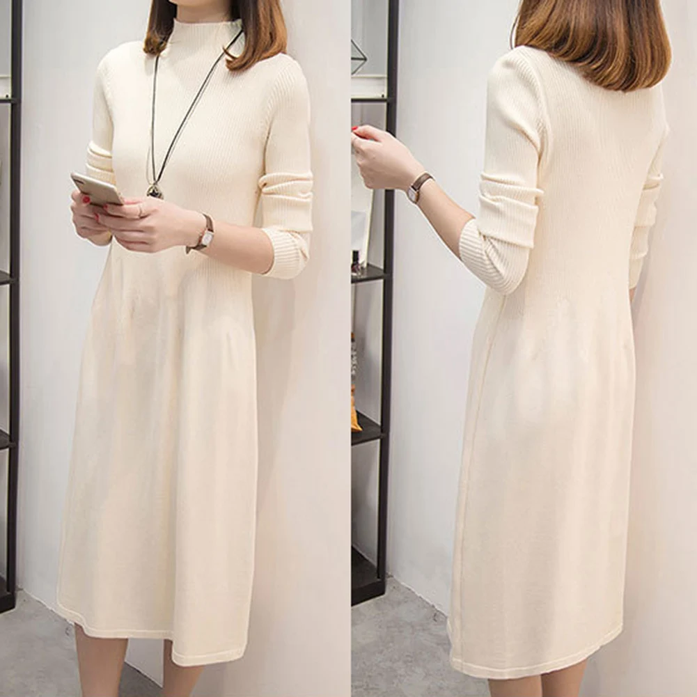 Осенне-зимнее женское свободное Повседневное платье с круглым вырезом и длинным