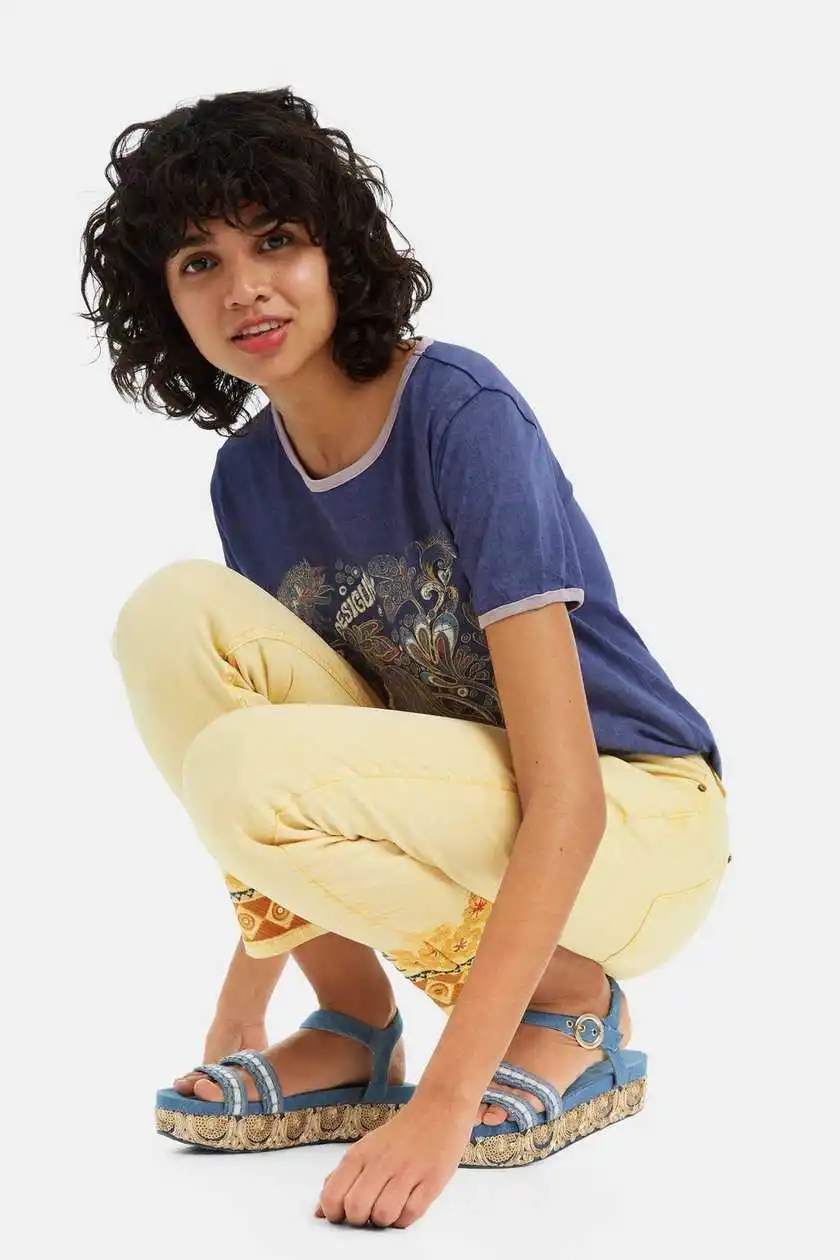 Испанский Deg различные одиночные песок стиральная вышивка эластичные джинсы