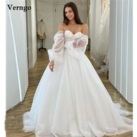 verngo elegant puff long sleeves wedding dresses sweetheart 3d flowers organza floor length vintage bridal gowns robe de mariage