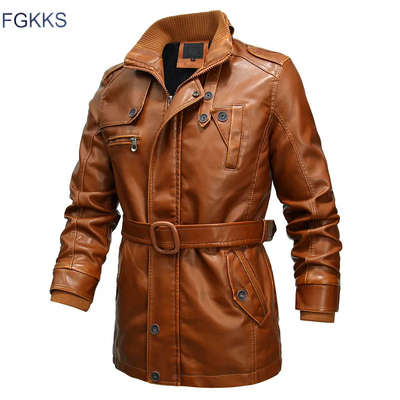 Мужская кожаная куртка FGKKS зимняя из искусственной кожи с локомотивным
