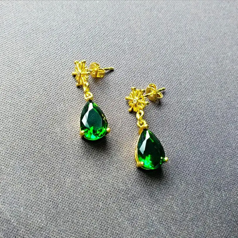 Ювелирные наборы зеленый турмалины с покрытыем цвета чистого 24 каратного золота