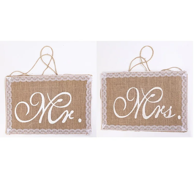 Свадебный стул мистер миссис знаки мешковины кружевной баннер свадебный Dcoration Mr