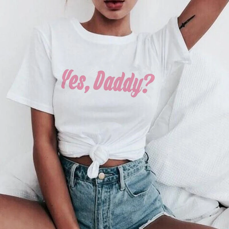 

New Yes Daddy T Shirt Women Satan Is My Sugar Daddy Aesthetic Kawaii Harajuku T-shirt Ullzang 90s Tshirt Fashion Top Tees Female