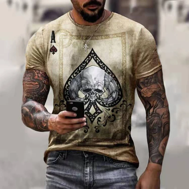 

Spades Poker Print T Shirt Men Street Skull Tees Summer Comfort Breathable Home Short Sleeve Tees England Style Casual Clothes