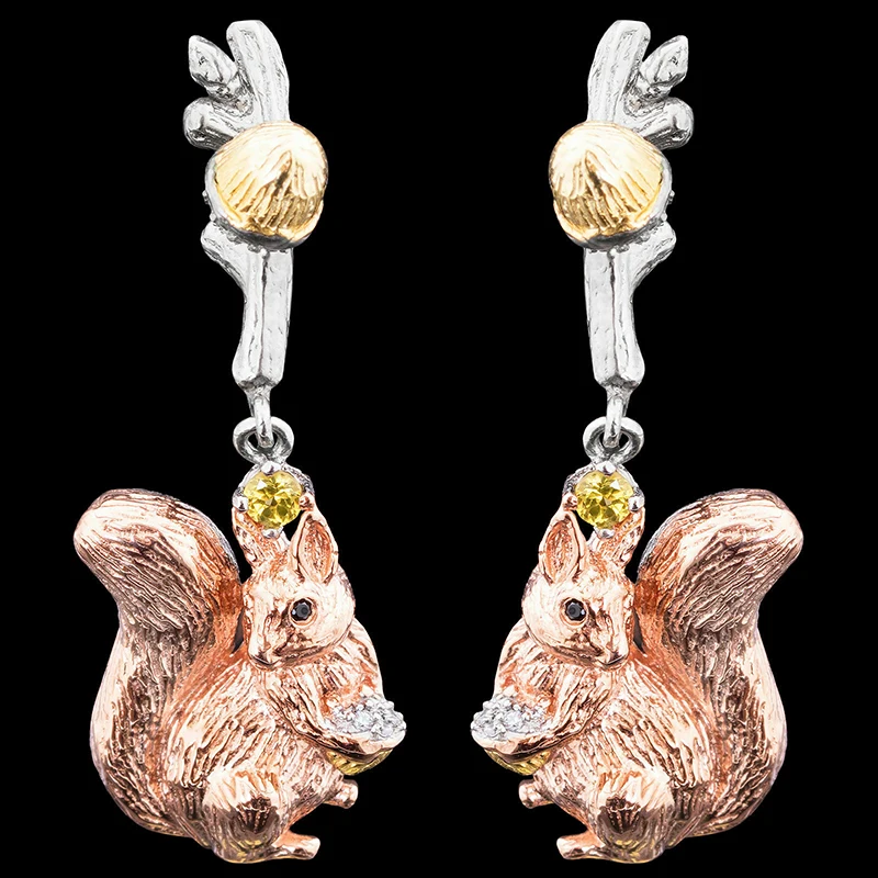 

Three-dimensional squirrel shape cute personality natural wind 925 silver earrings 210316-11